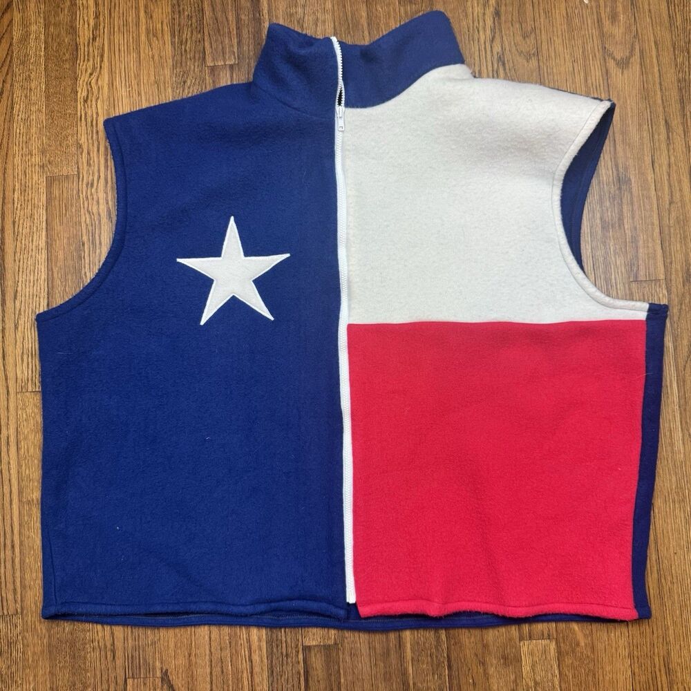 Stately Inc. Men’s XL Texas Flag Colorblock Full Zip Vest Made in Oklahoma
